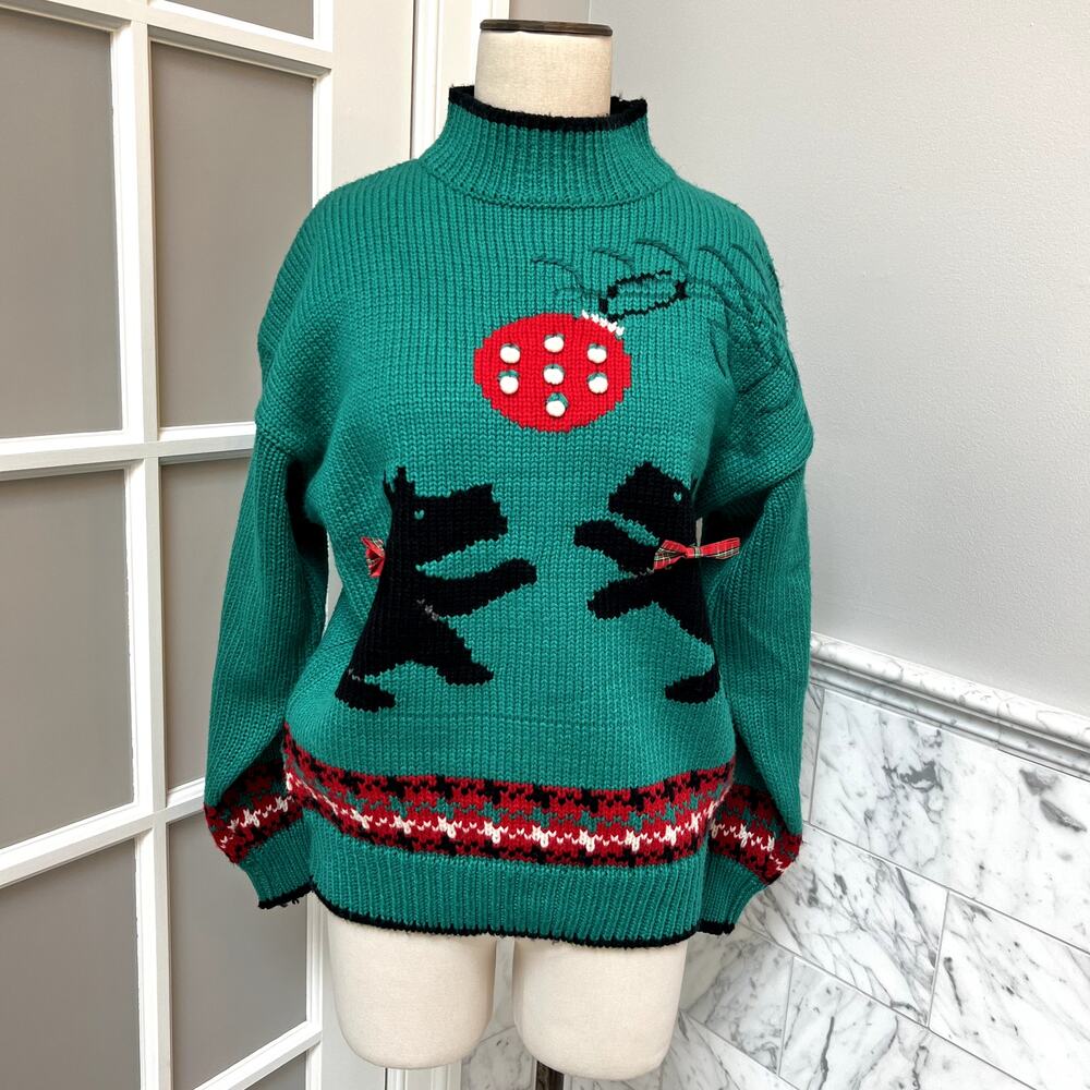Karen Scott Vintage Christmas Scottie Dog Sweater Medium